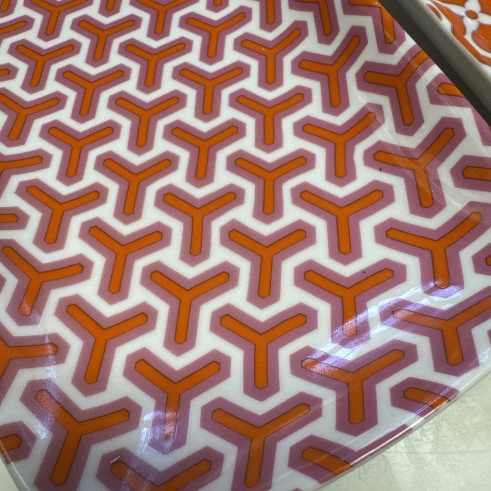 Jonathan Adler Geometric Pair Of Serving Platters In Orange And Pink Retro Funky - Picture 3 of 11